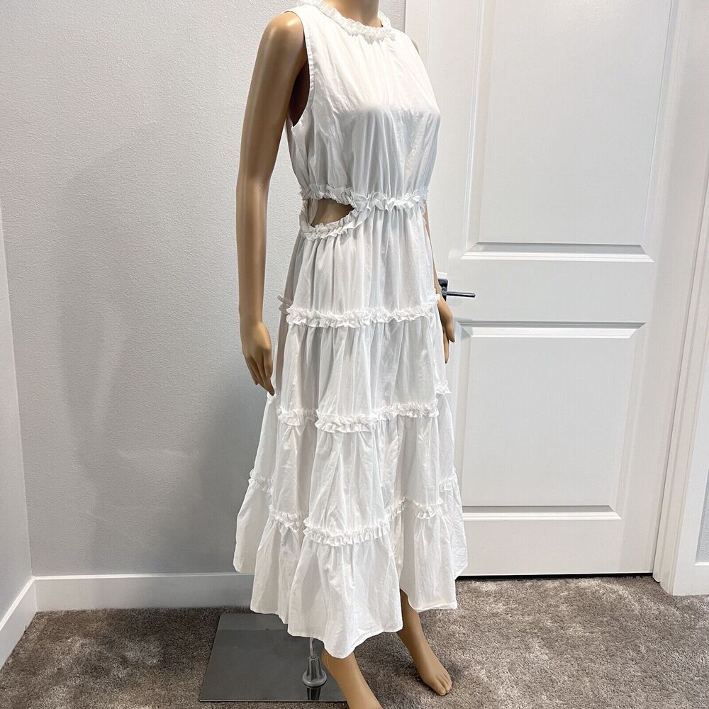 &Merci Women’s White Ruffle Tiered Cut-Out Midi Cottage Beach Dress Size Large - Picture 7 of 15